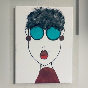Minimalist Portrait Canvas w/ Teal Sunglasses and Burgundy Accents ORIGINAL